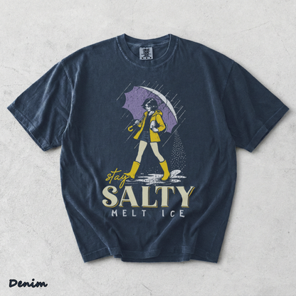Stay Salty Melt Ice Morton Salt Girl Parody Retro Aesthetic Graphic - Denim mockup
