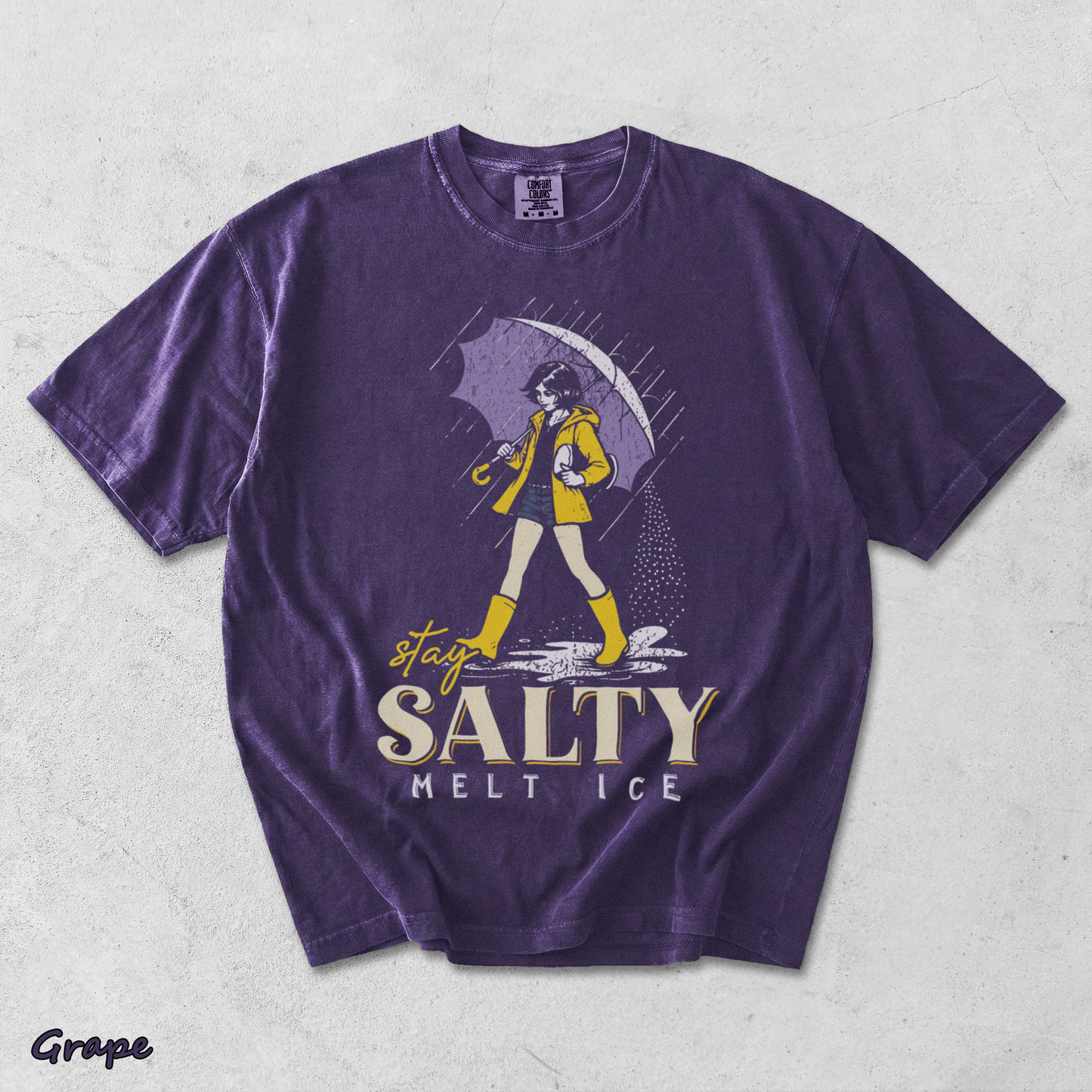 Stay Salty Melt Ice Morton Salt Girl Parody Retro Aesthetic Graphic - Grape mockup