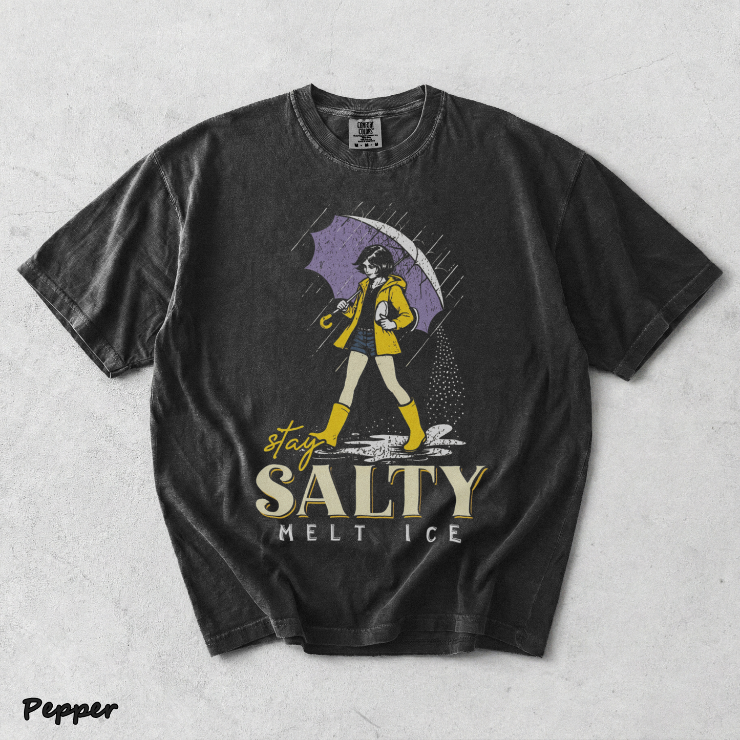 Stay Salty Melt Ice Morton Salt Girl Parody Retro Aesthetic Graphic - Pepper mockup