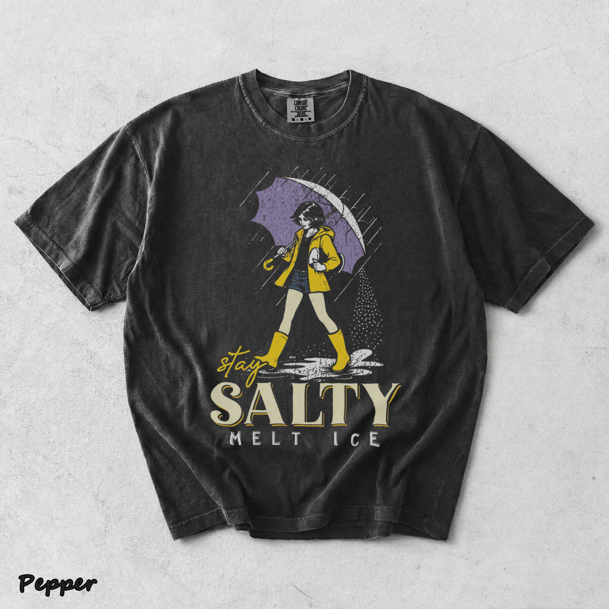 Stay Salty Melt Ice Morton Salt Girl Parody Retro Aesthetic Graphic - Pepper mockup