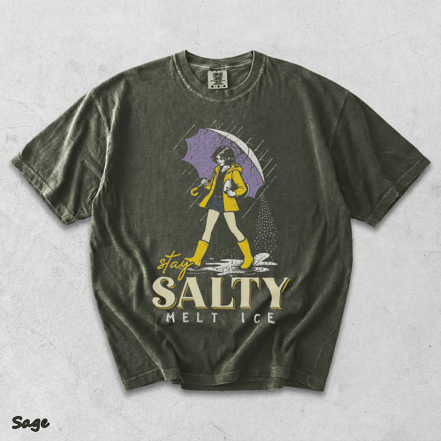 Stay Salty Melt Ice Morton Salt Girl Parody Retro Aesthetic Graphic - Sage mockup