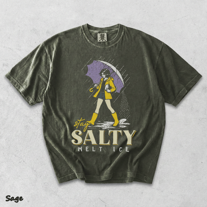 Stay Salty Melt Ice Morton Salt Girl Parody Retro Aesthetic Graphic - Sage mockup