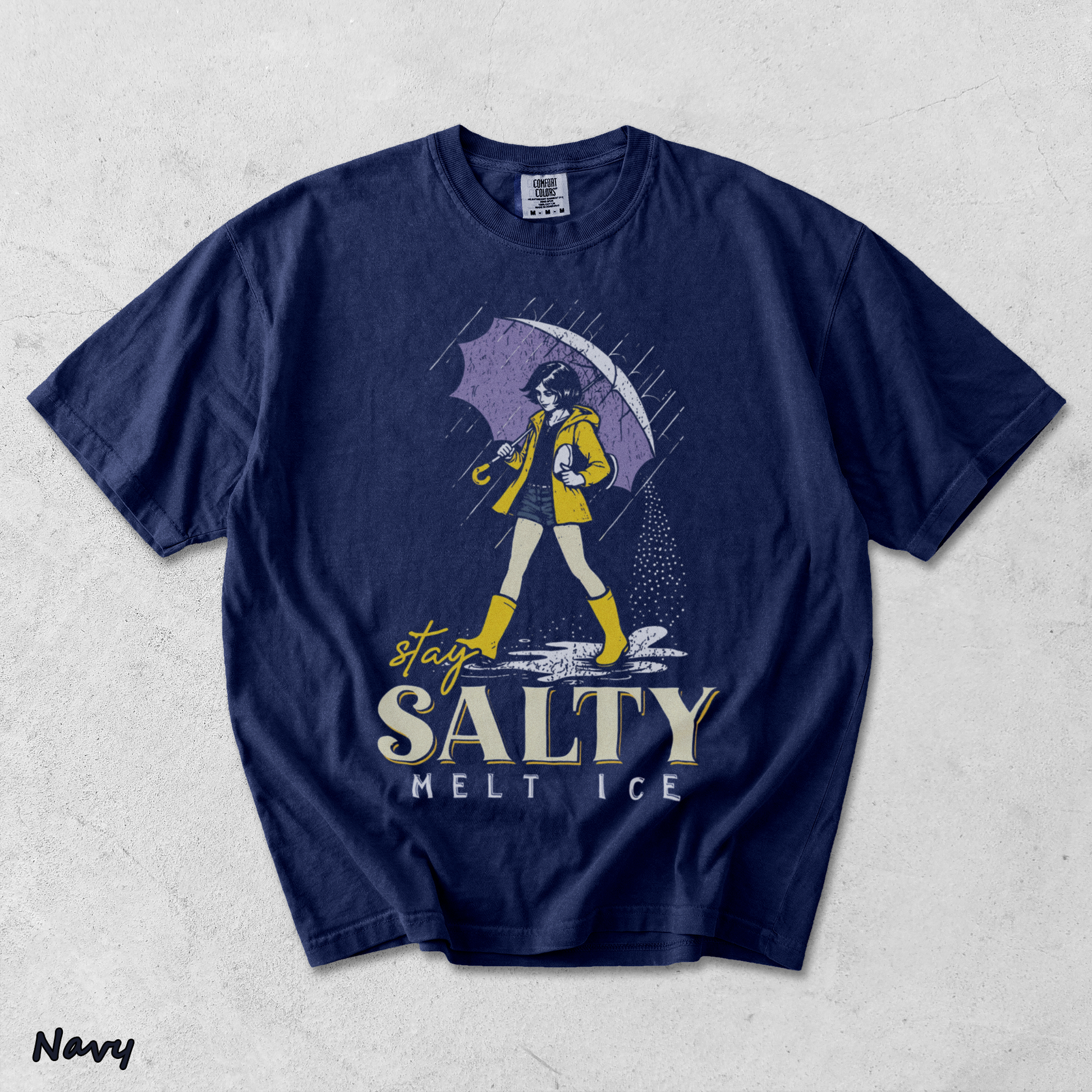 Stay Salty Melt Ice Morton Salt Girl Parody Retro Aesthetic Graphic - True Navy mockup