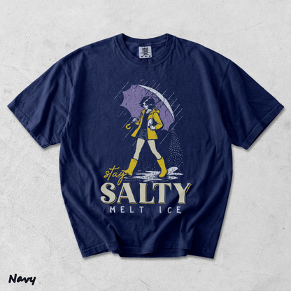 Stay Salty Melt Ice Morton Salt Girl Parody Retro Aesthetic Graphic - True Navy mockup