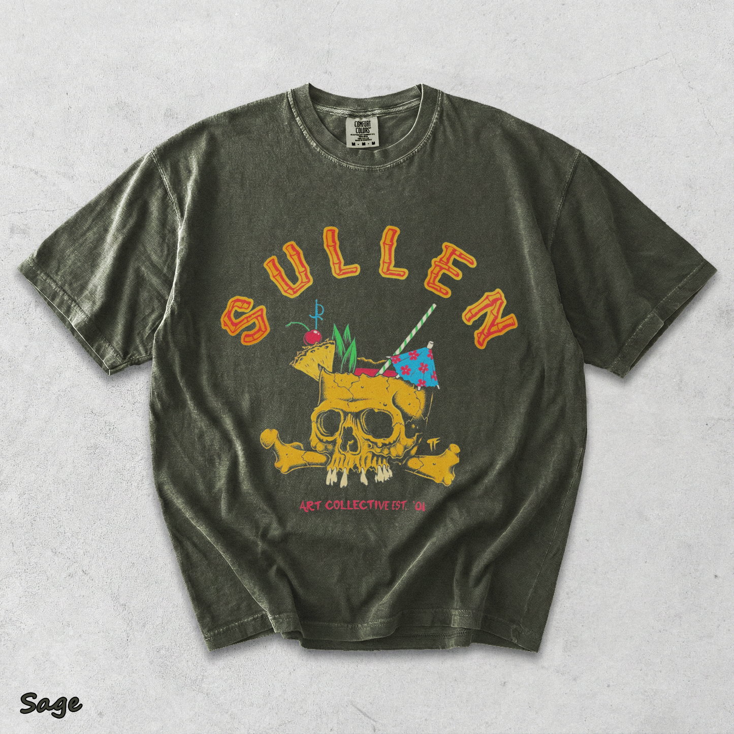 Sullen Brain Dead Skull Tiki Bamboo Tropical Drinks - Sage mockup