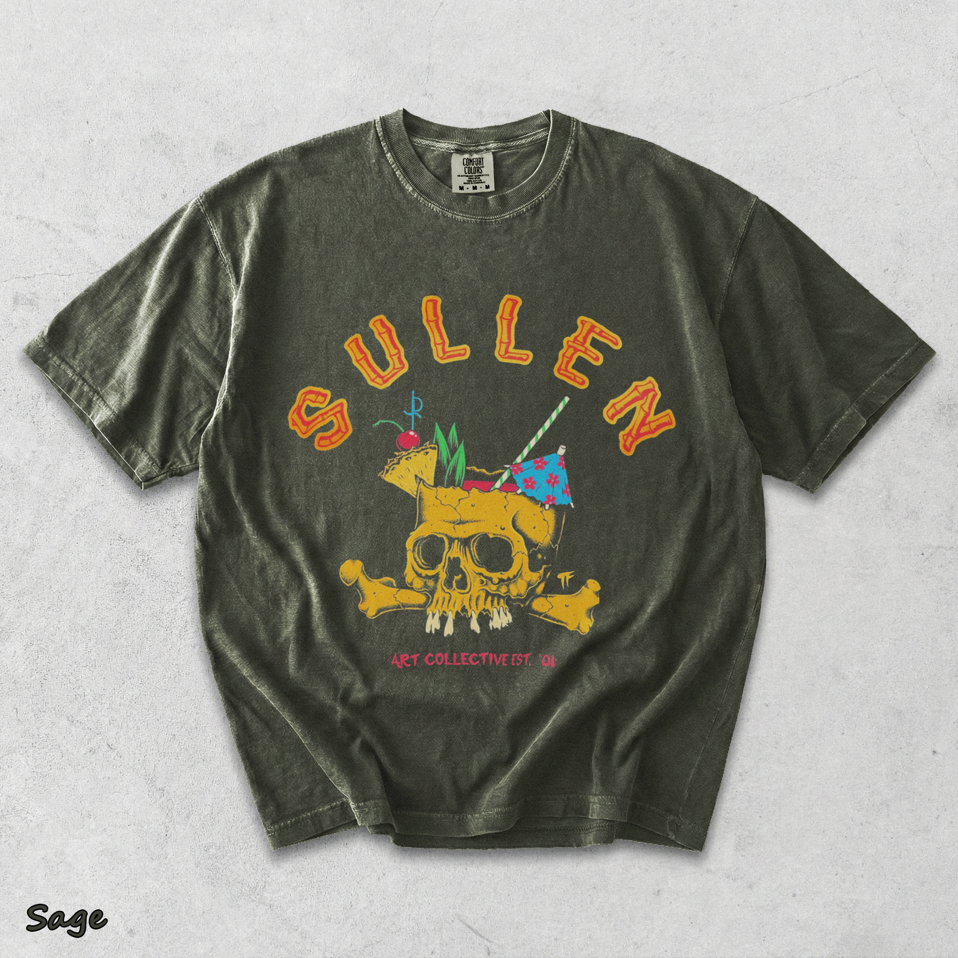 Sullen Brain Dead Skull Tiki Bamboo Tropical Drinks - Sage mockup