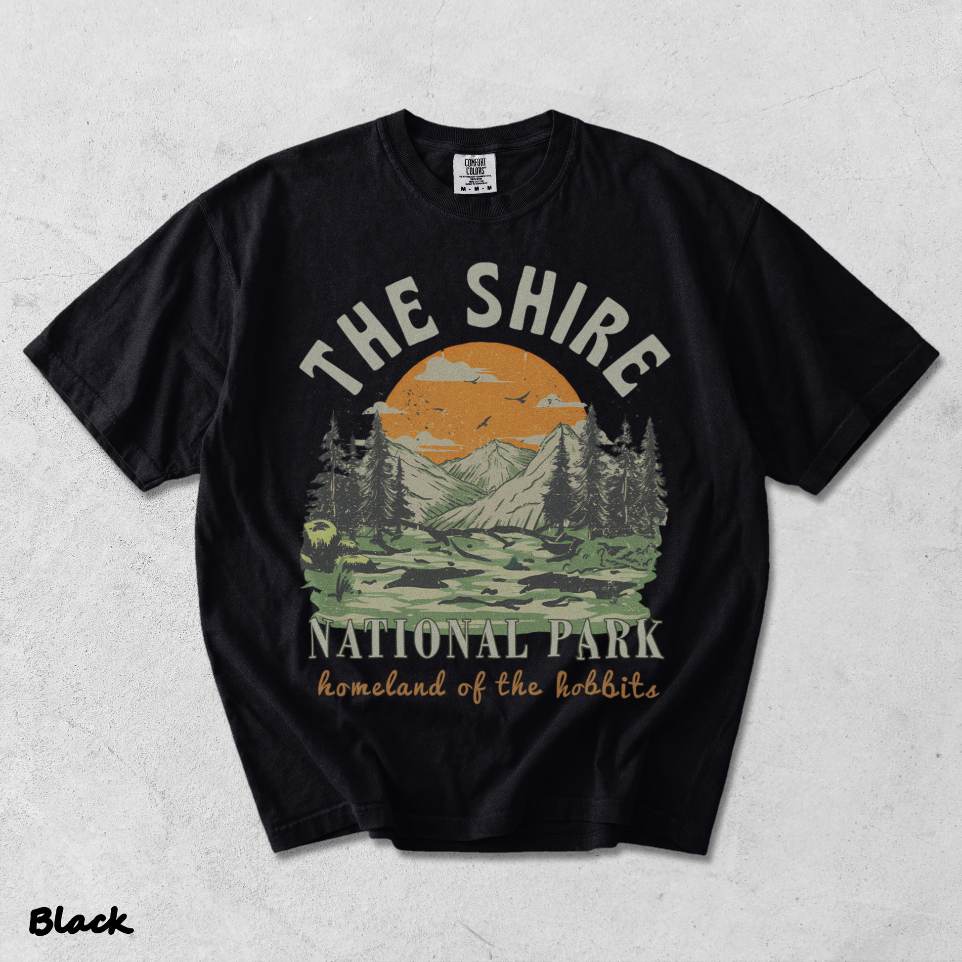The Shire Lord of The Rings Graphic Tee - National Park - Black mockup