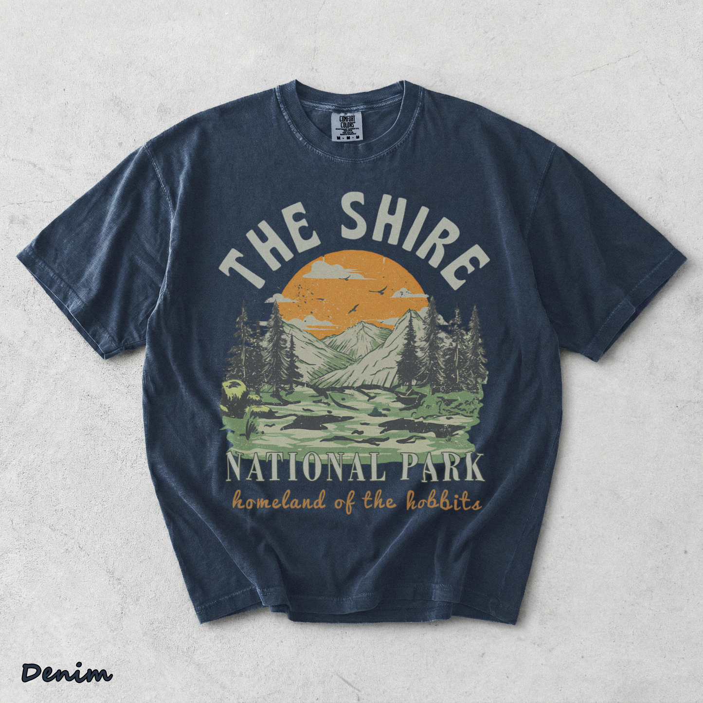 The Shire Lord of The Rings Graphic Tee - National Park - Denim mockup