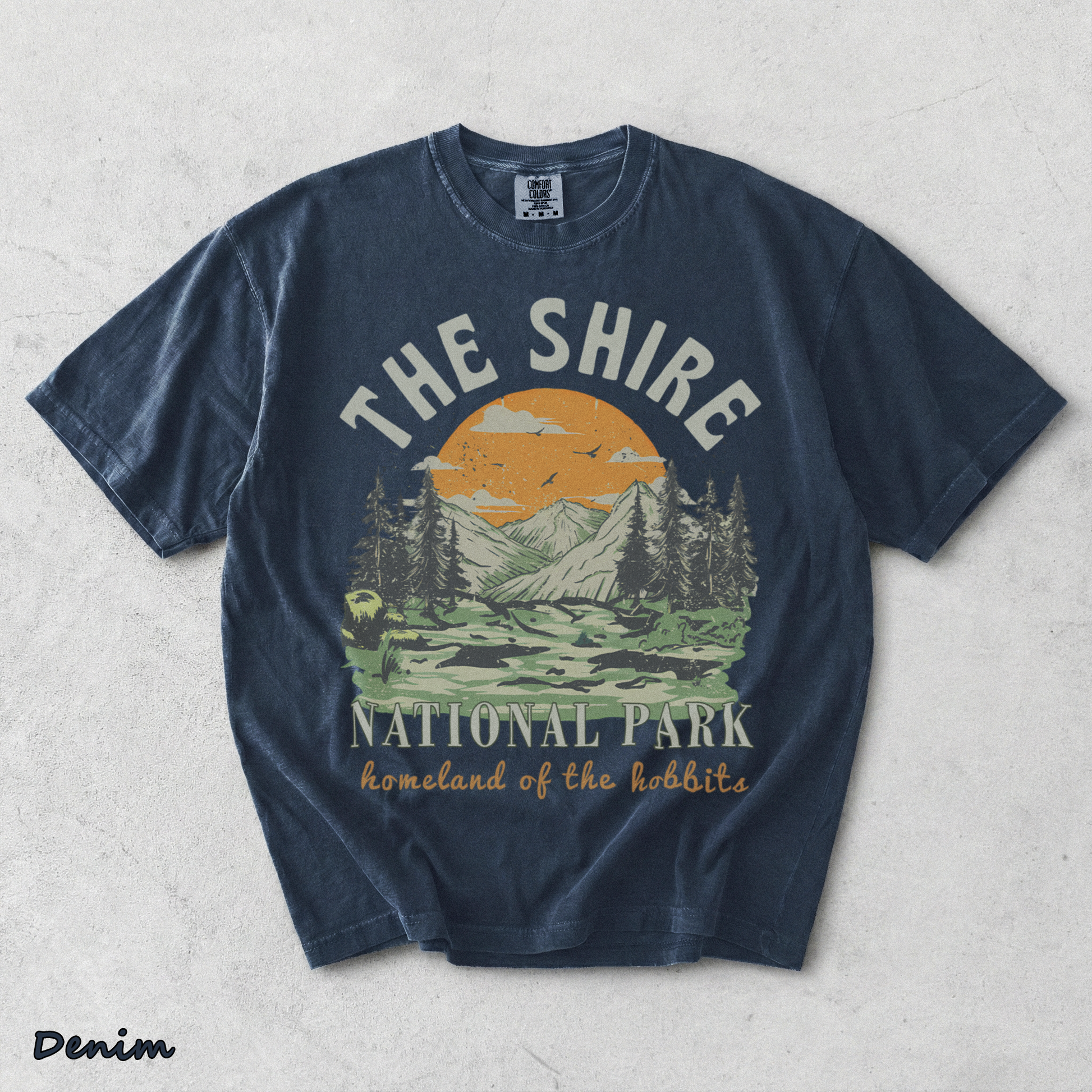 The Shire Lord of The Rings Graphic Tee - National Park - Denim mockup