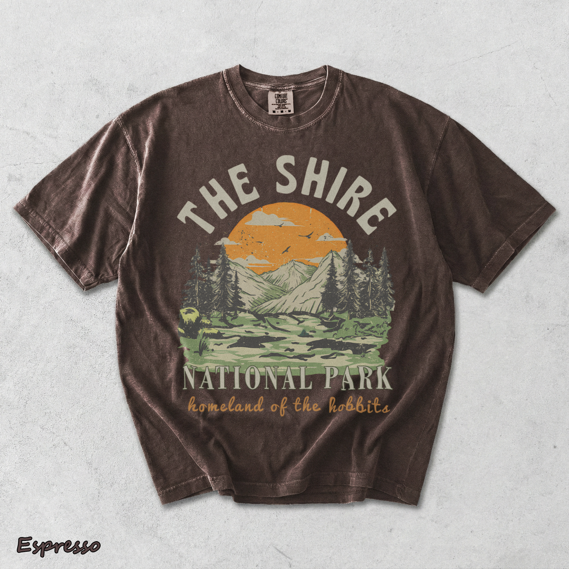 The Shire Lord of The Rings Graphic Tee - National Park - Espresso mockup