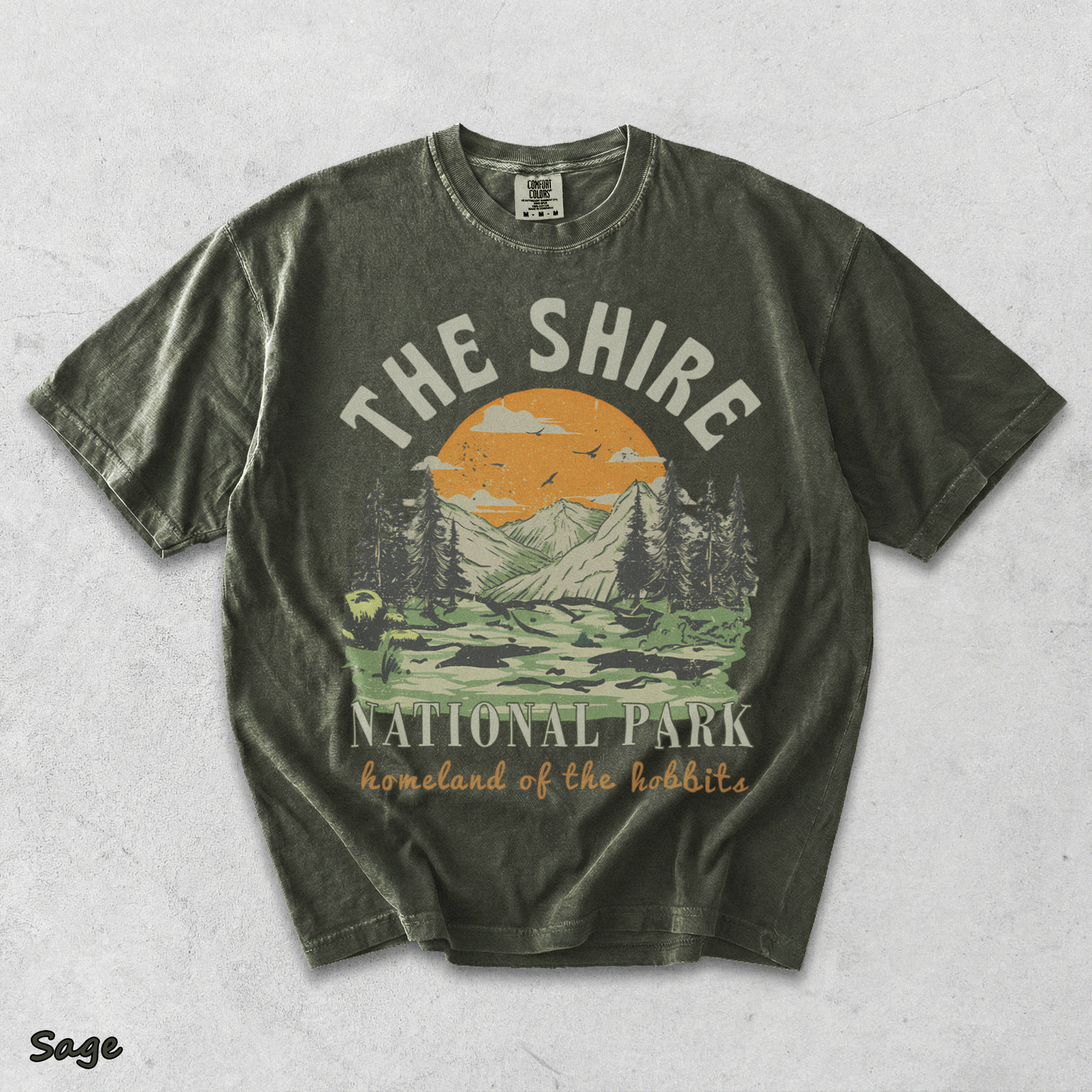 The Shire Lord of The Rings Graphic Tee - National Park - Sage mockup