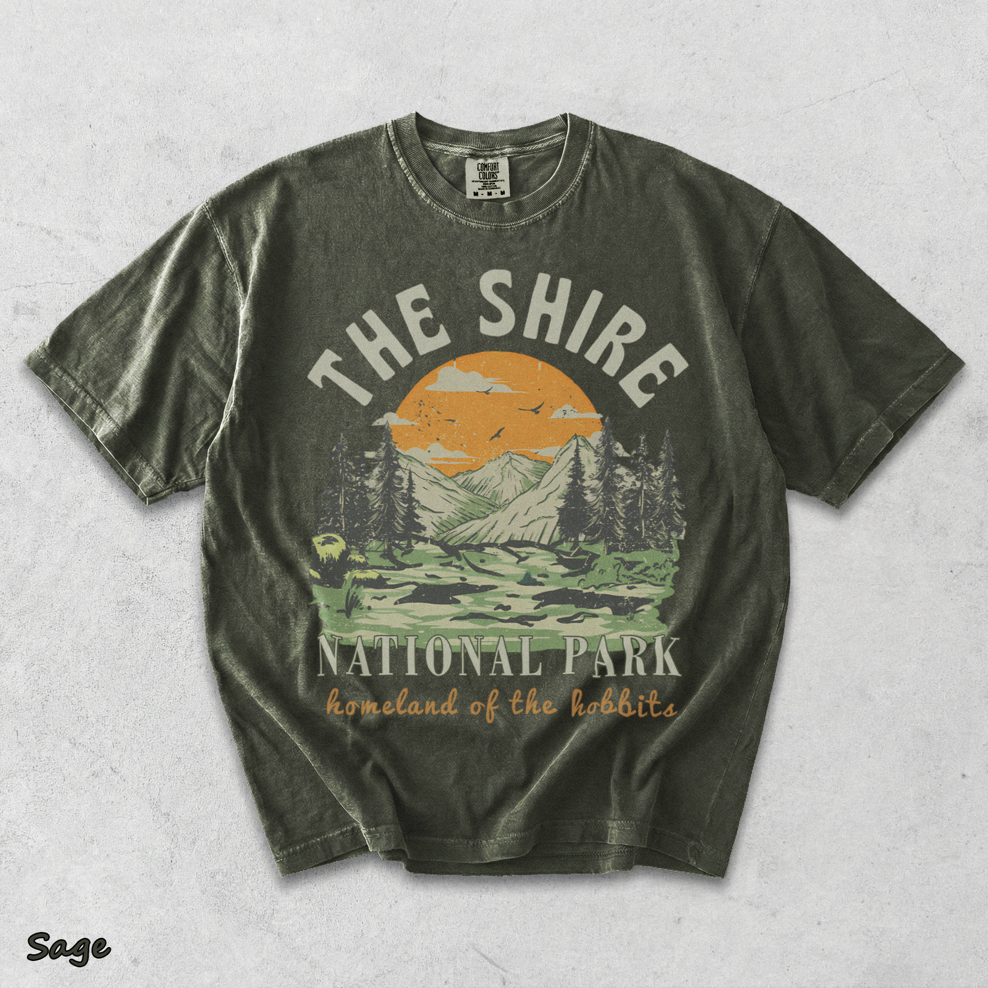 The Shire Lord of The Rings Graphic Tee - National Park - Sage mockup