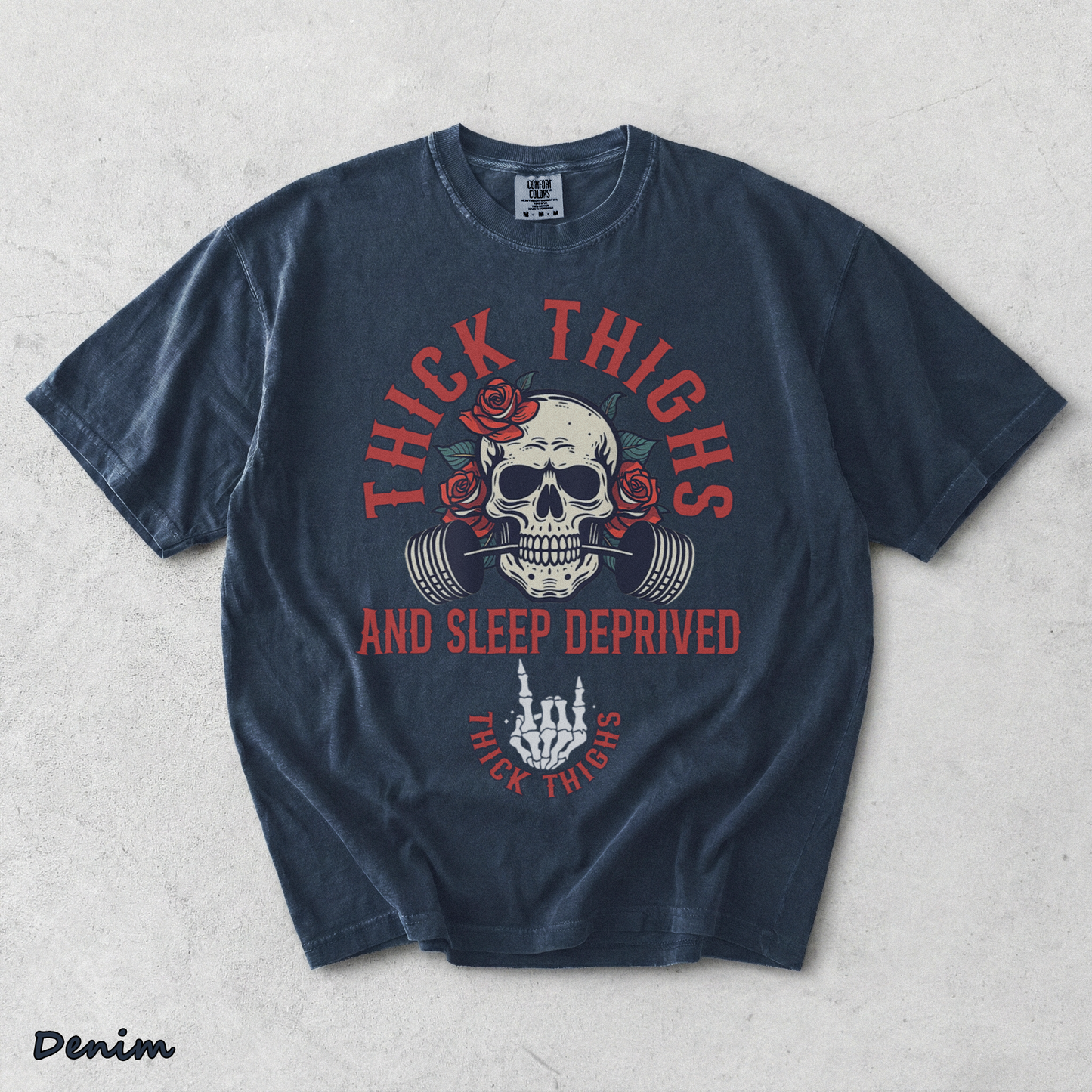 Thick Thighs And Sleep Deprived - Denim mockup