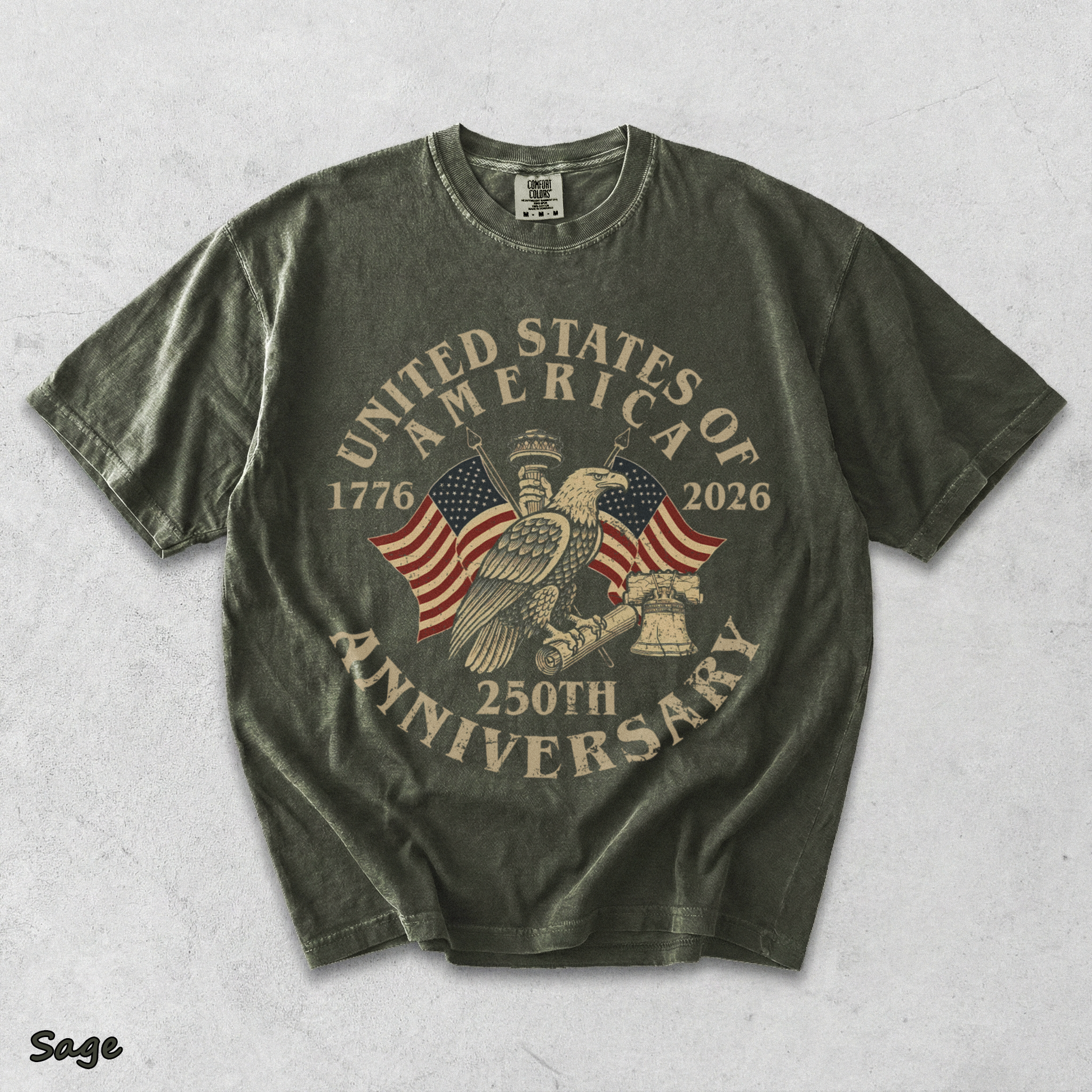 USA 250th Anniversary Comfort Colors Shirt - Sage mockup