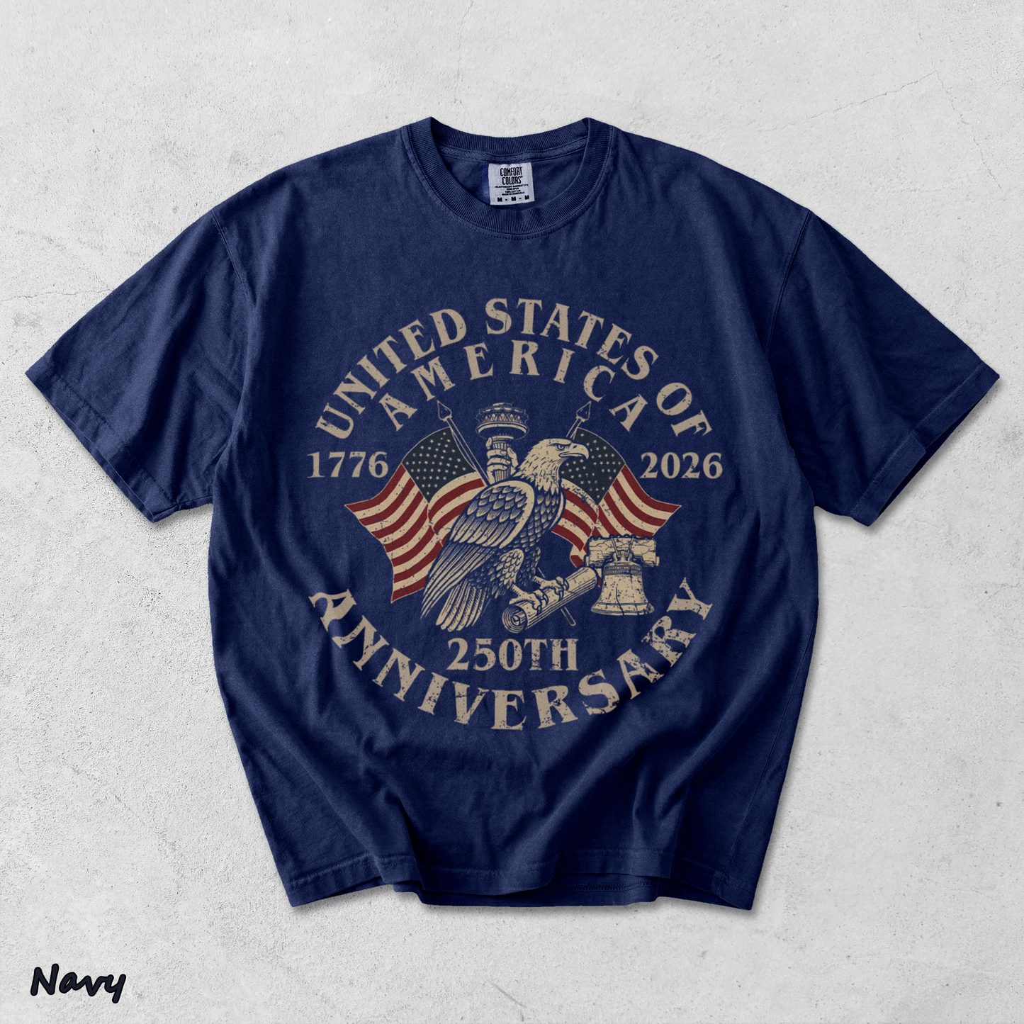 USA 250th Anniversary Comfort Colors Shirt - True Navy mockup