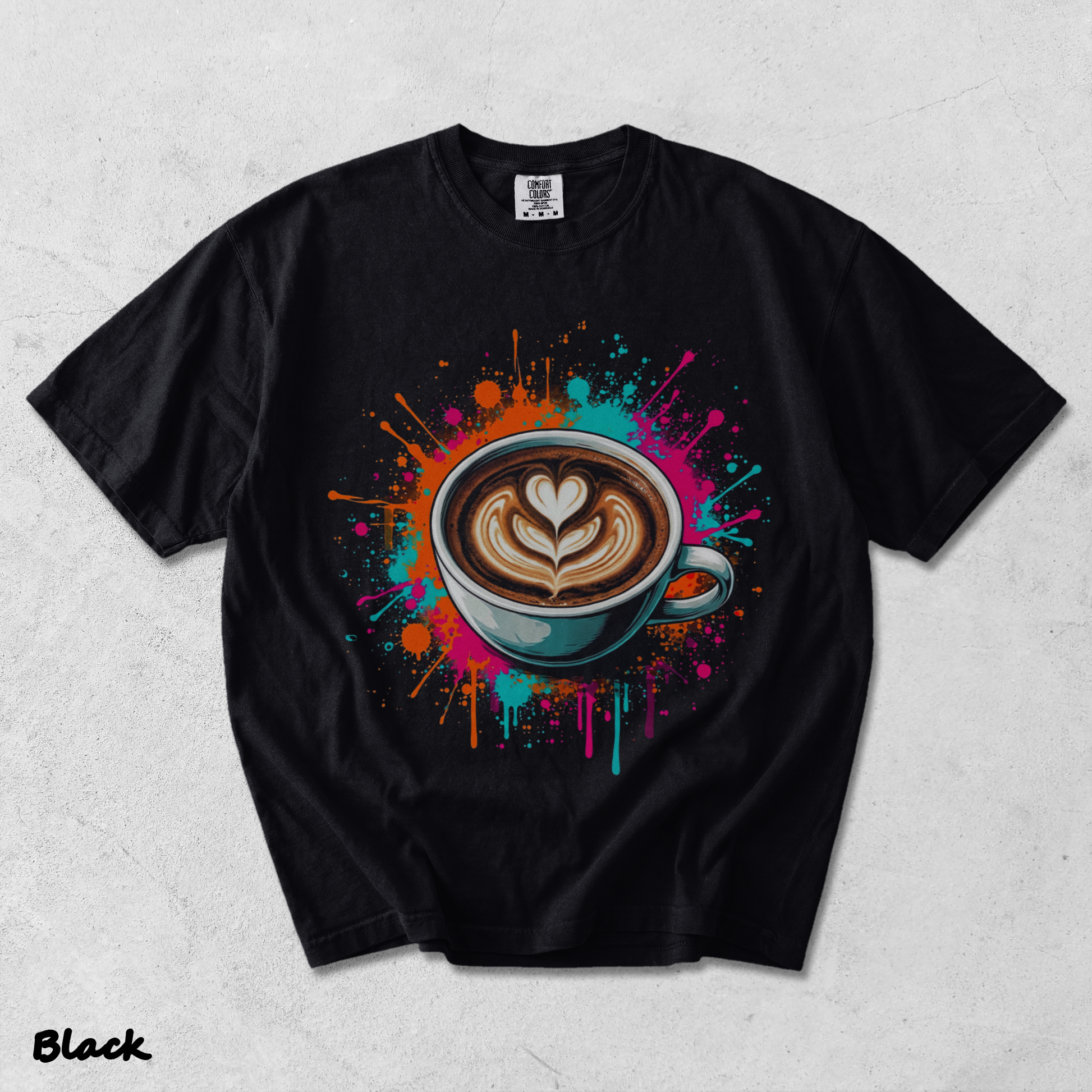 Vibrant Coffee Latte Art Splash Mens Barista Caffeine Lover - Black mockup