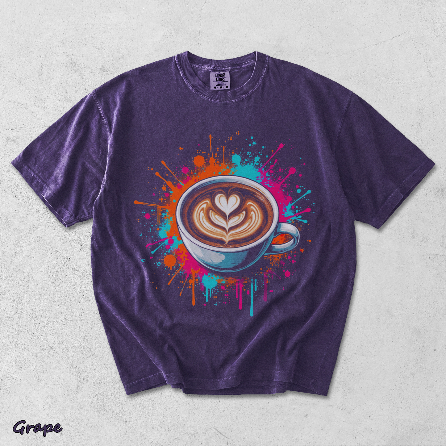 Vibrant Coffee Latte Art Splash Mens Barista Caffeine Lover - Grape mockup
