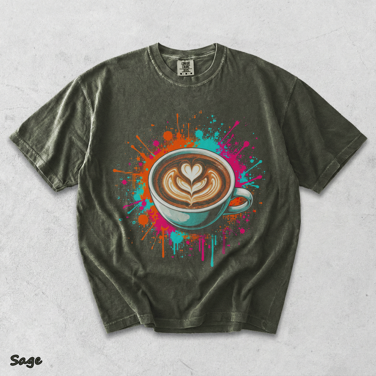 Vibrant Coffee Latte Art Splash Mens Barista Caffeine Lover - Sage mockup
