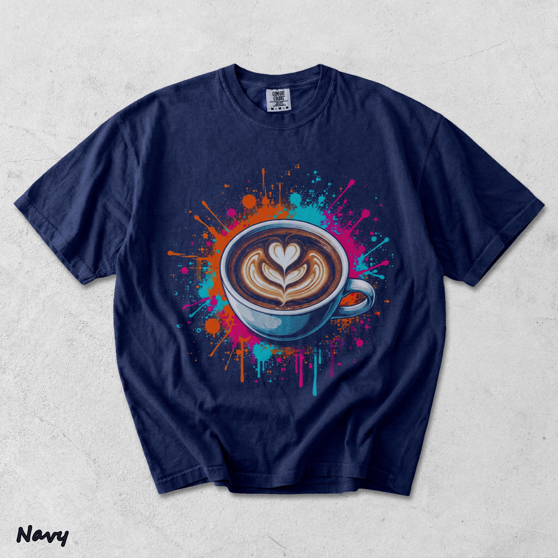 Vibrant Coffee Latte Art Splash Mens Barista Caffeine Lover - True Navy mockup