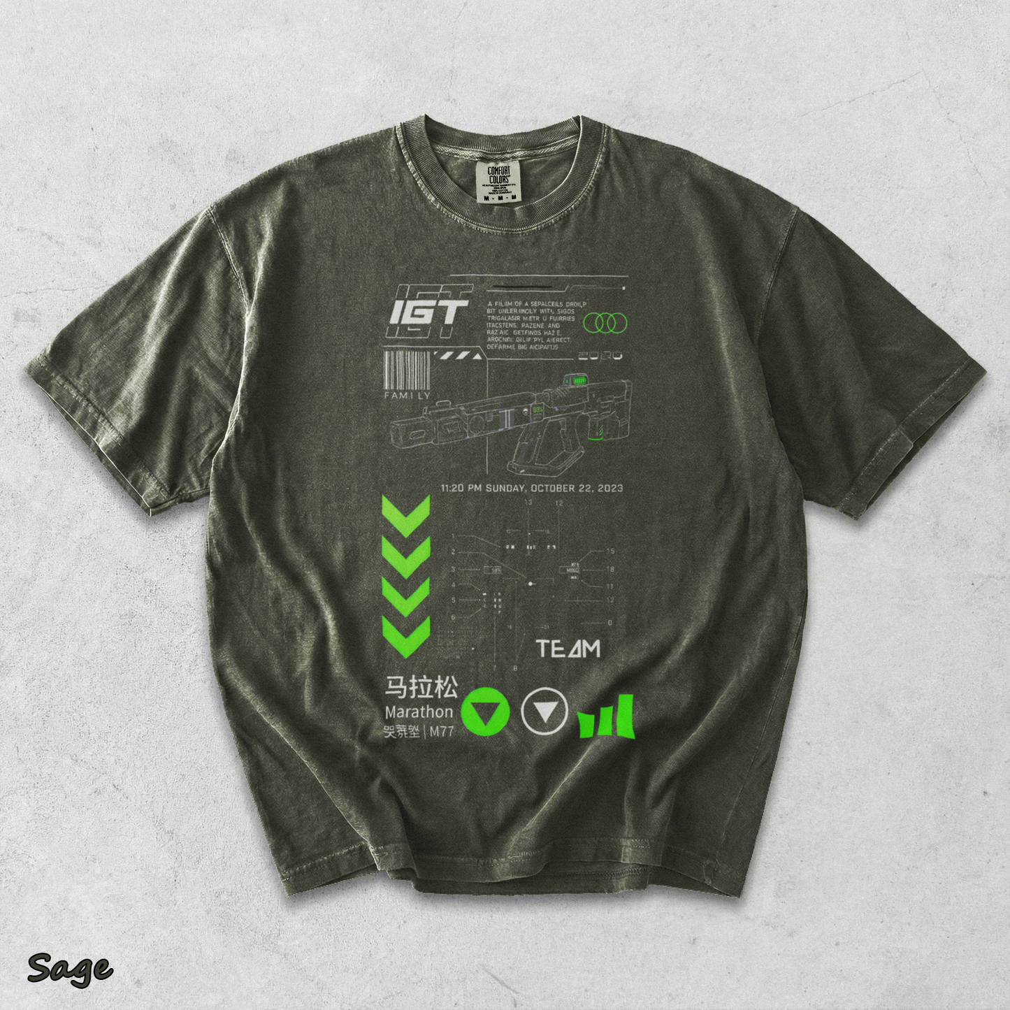 Vintage Marathon Gameplay Washed Lightweight Cotton - Sage mockup
