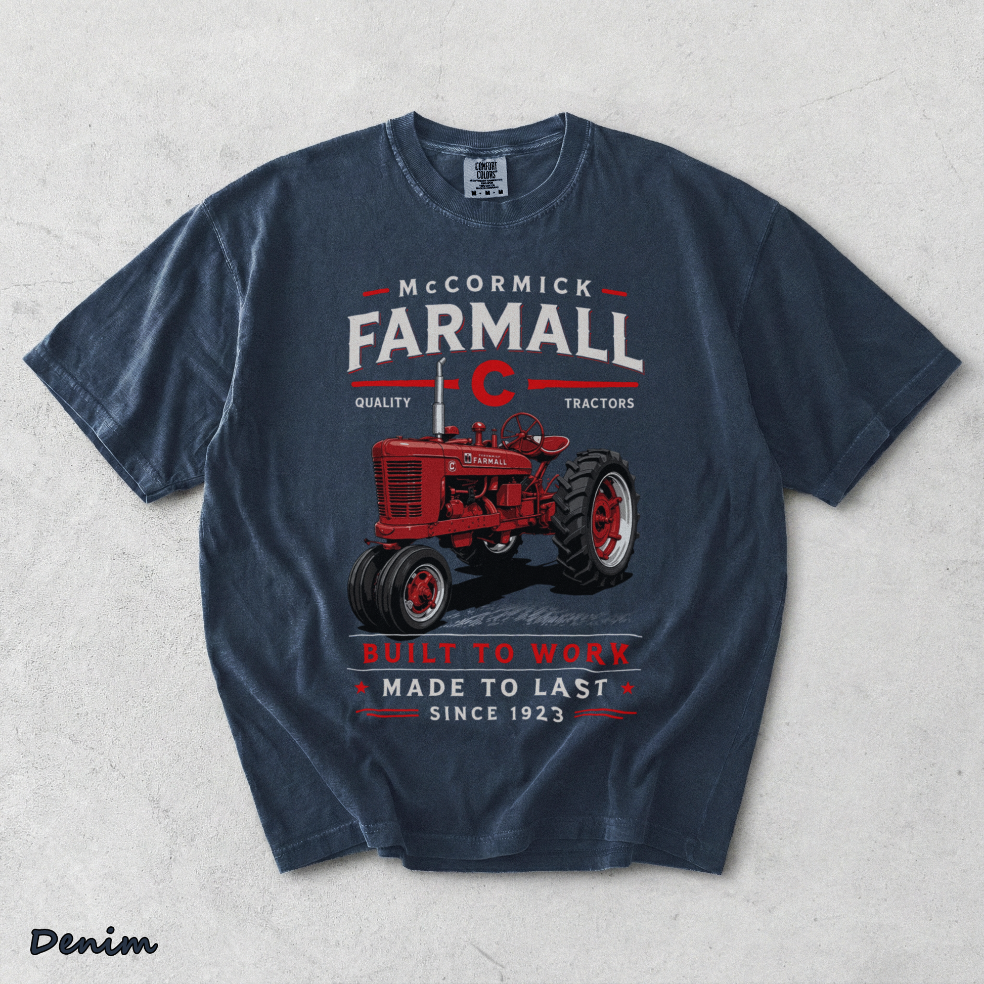 Vintage Red Tractor - Denim mockup