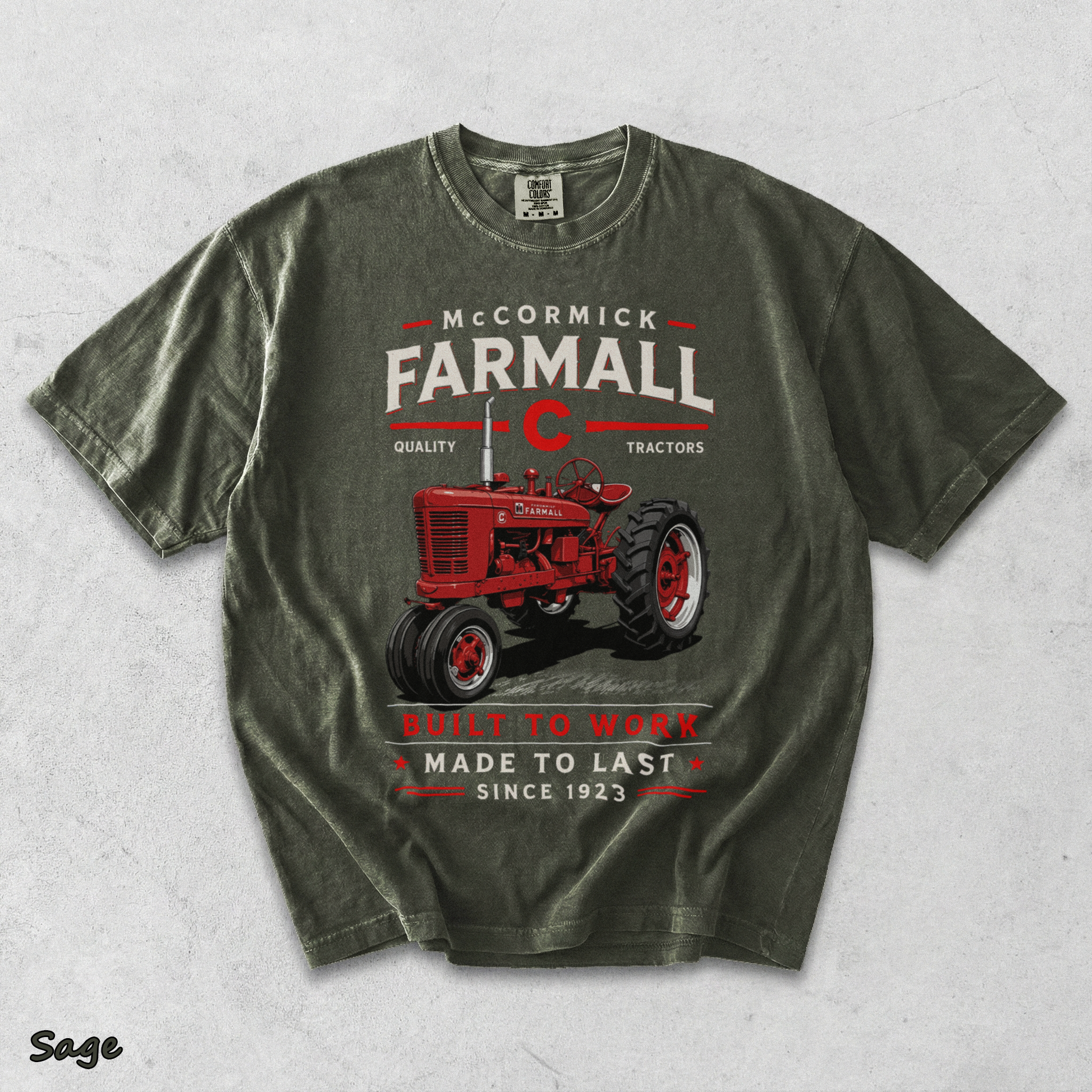 Vintage Red Tractor - Sage mockup