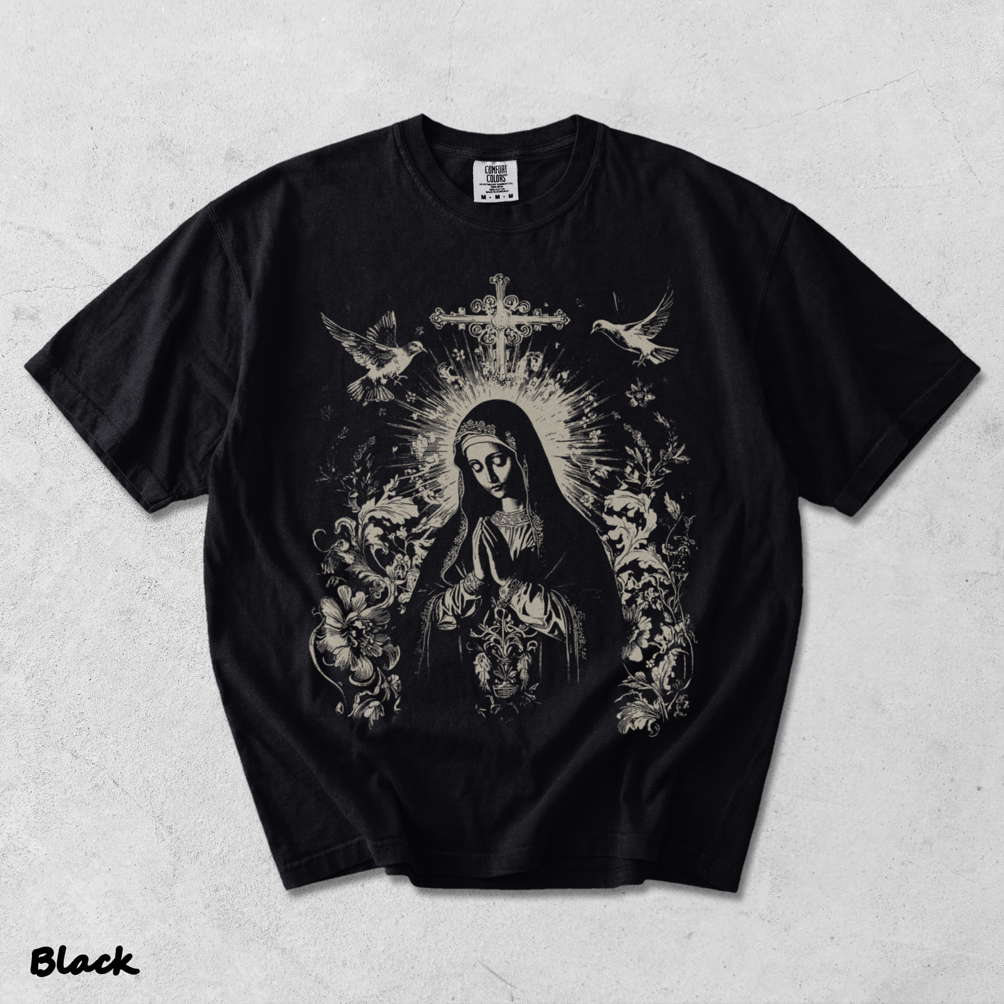 Virgin Mary Gothic Hoodie - Black mockup
