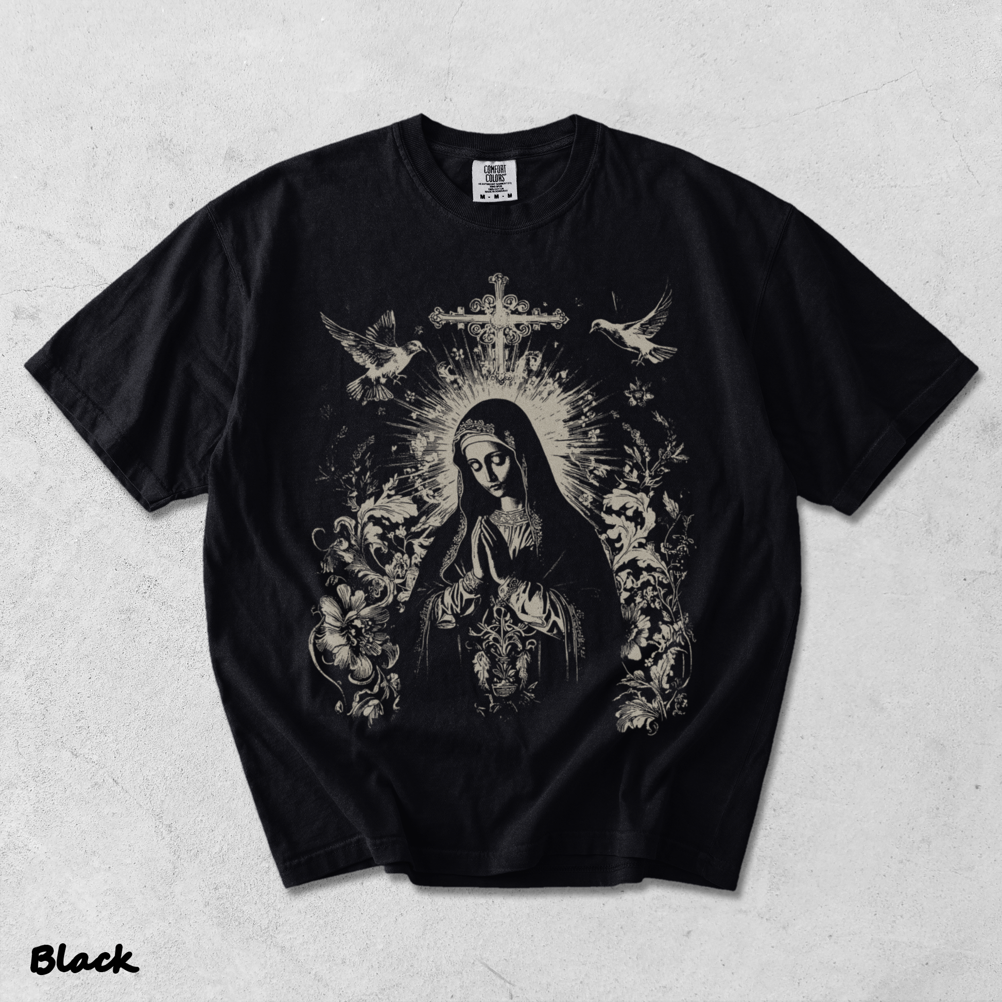 Virgin Mary Gothic Hoodie - Black mockup