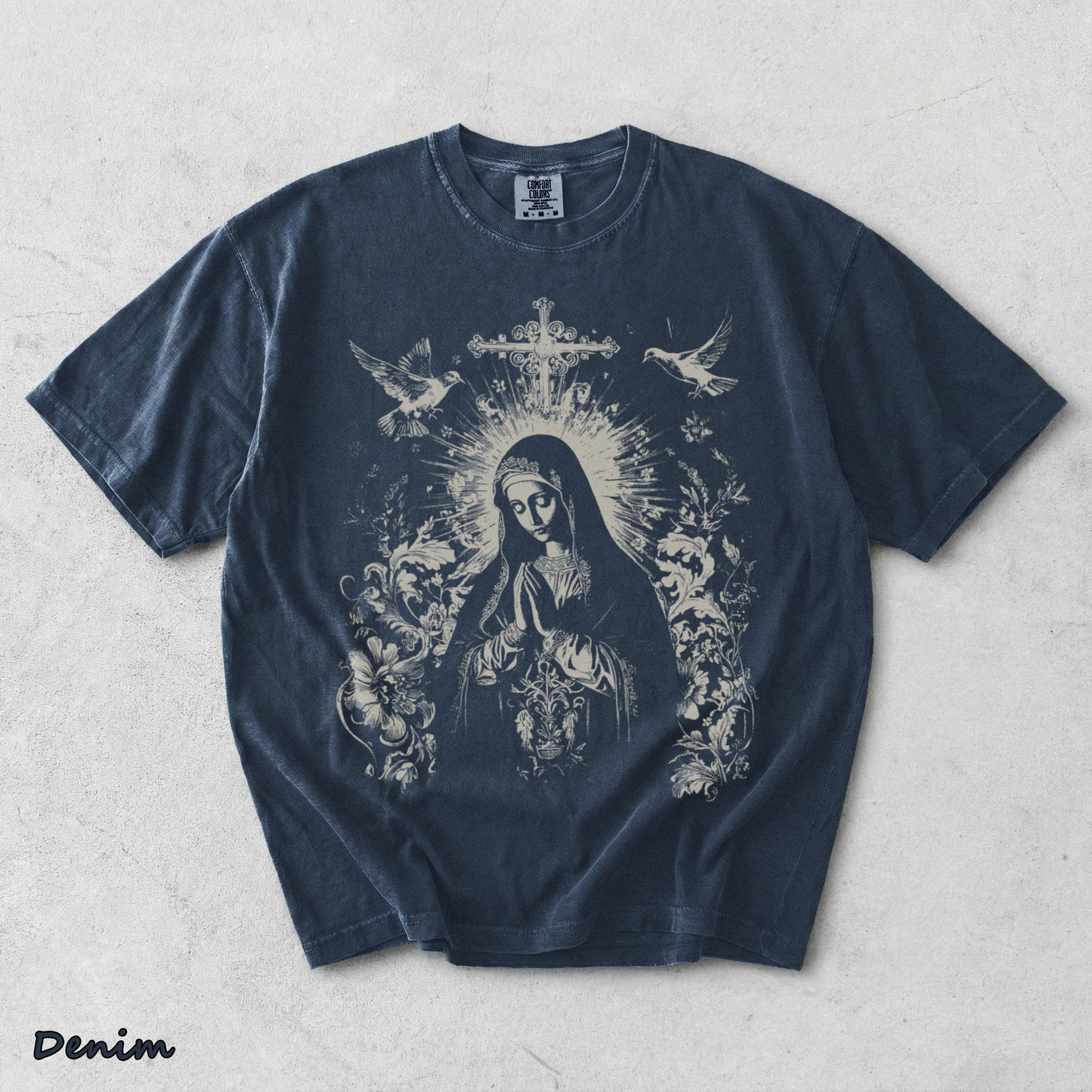 Virgin Mary Gothic Hoodie - Denim mockup