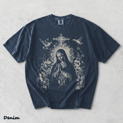 Virgin Mary Gothic Hoodie - Denim mockup