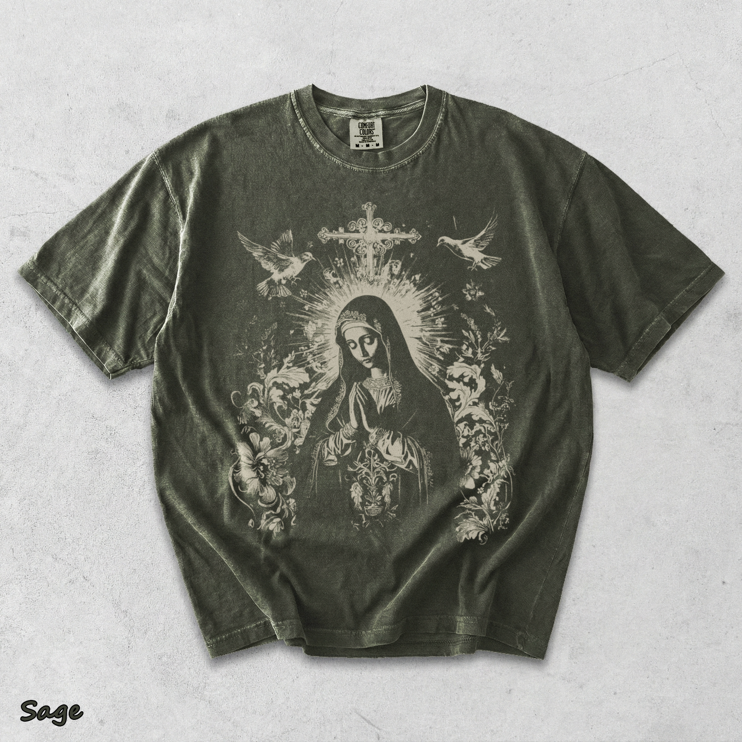 Virgin Mary Gothic Hoodie - Sage mockup