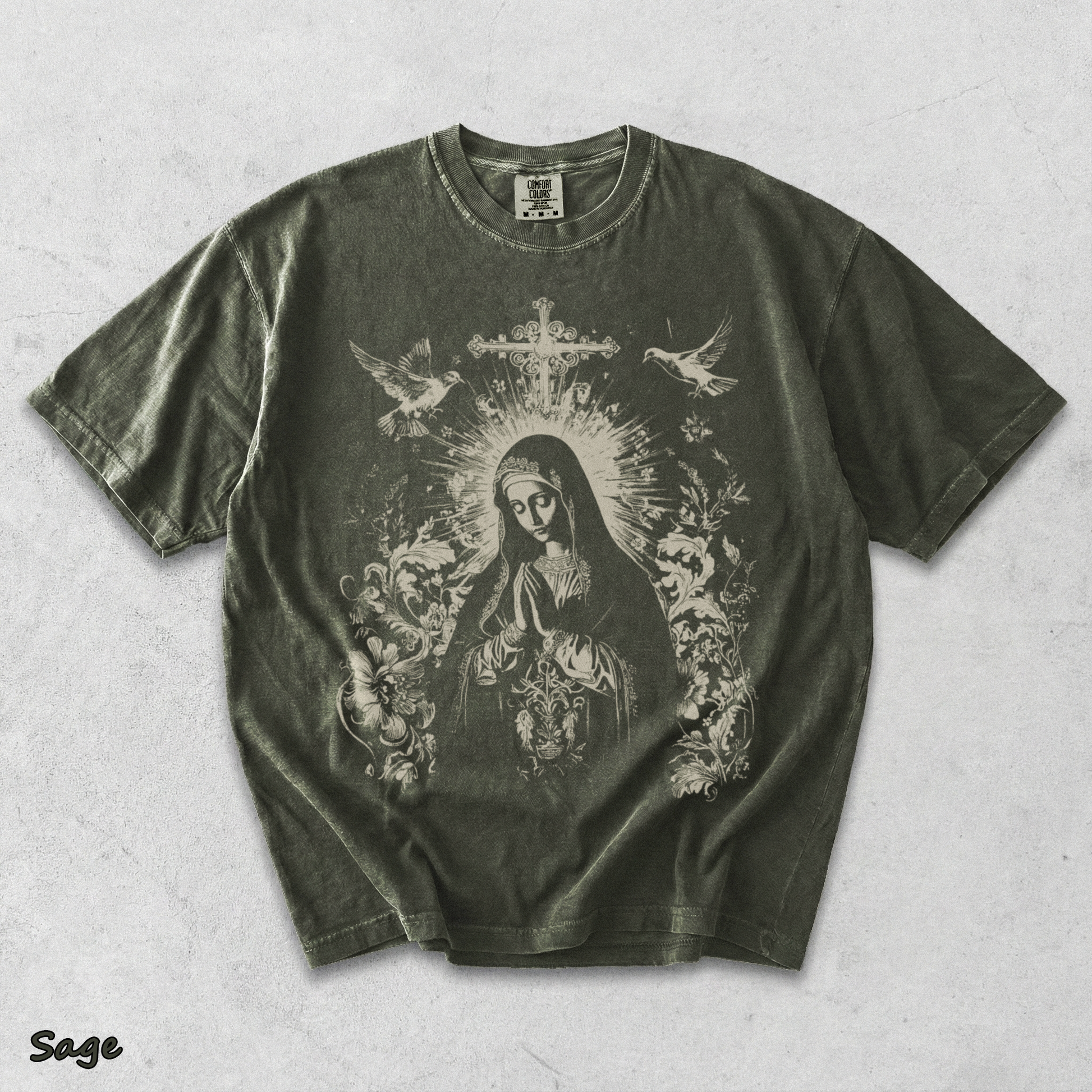 Virgin Mary Gothic Hoodie - Sage mockup