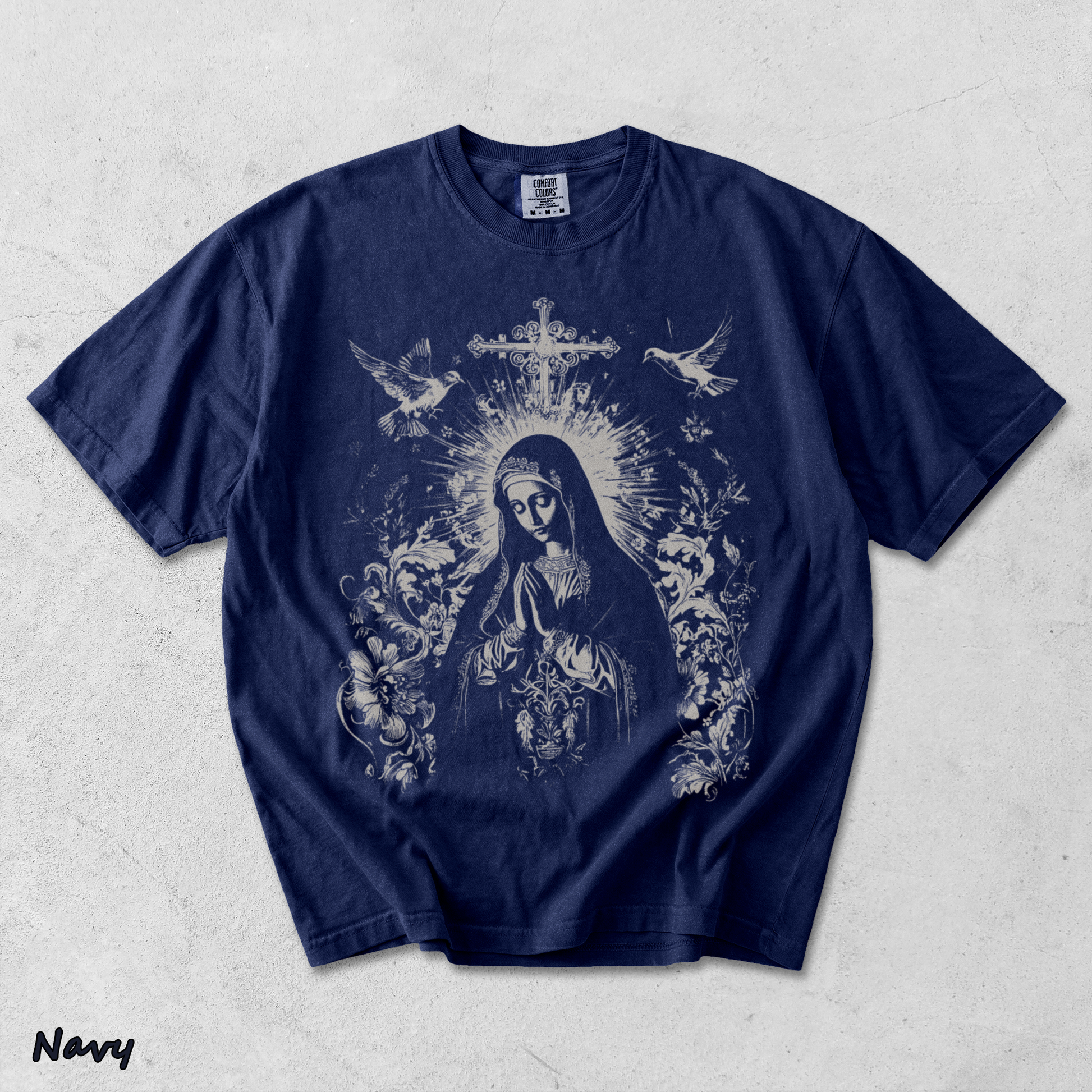 Virgin Mary Gothic Hoodie - True Navy mockup