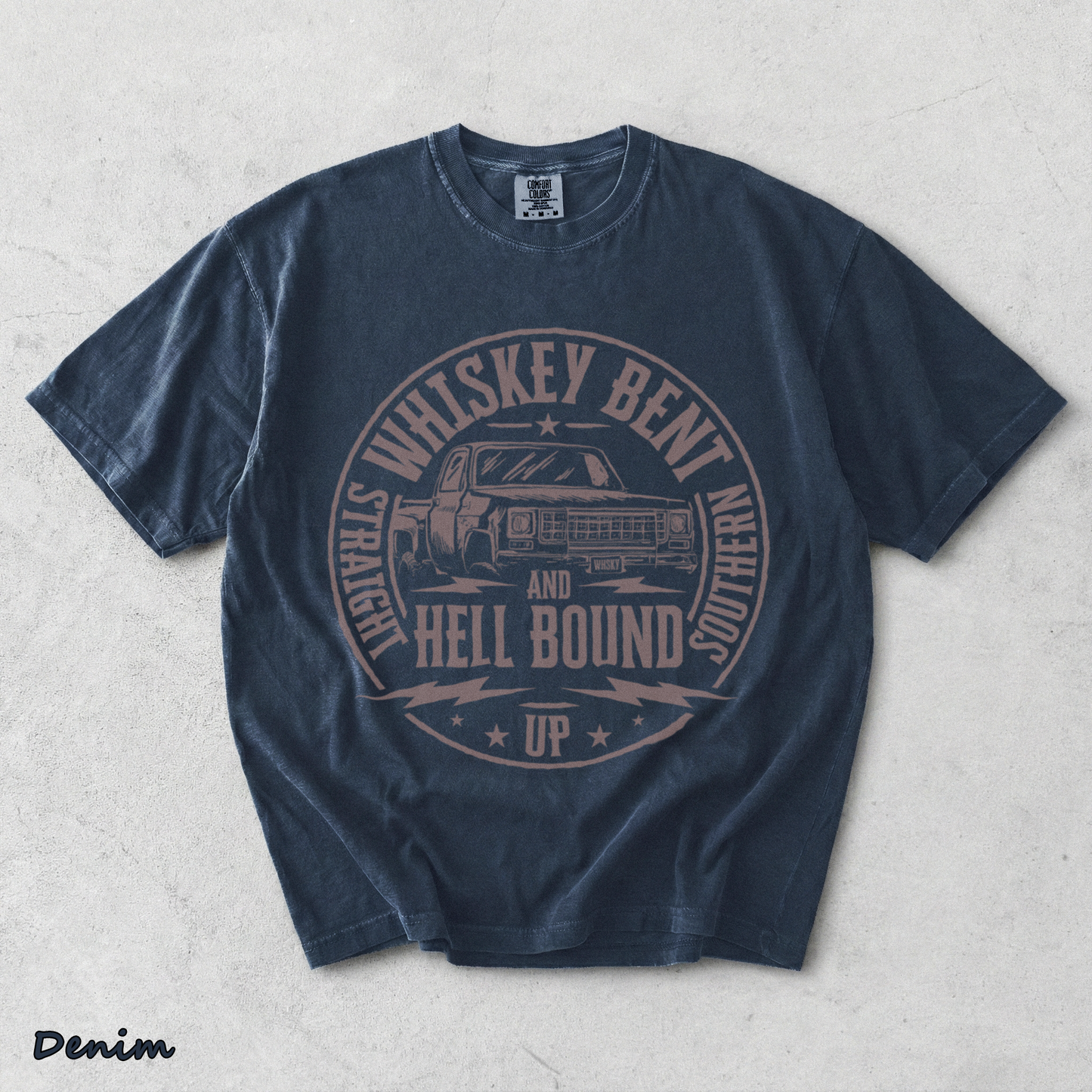 Whiskey Bent And Hell Bound - Denim mockup