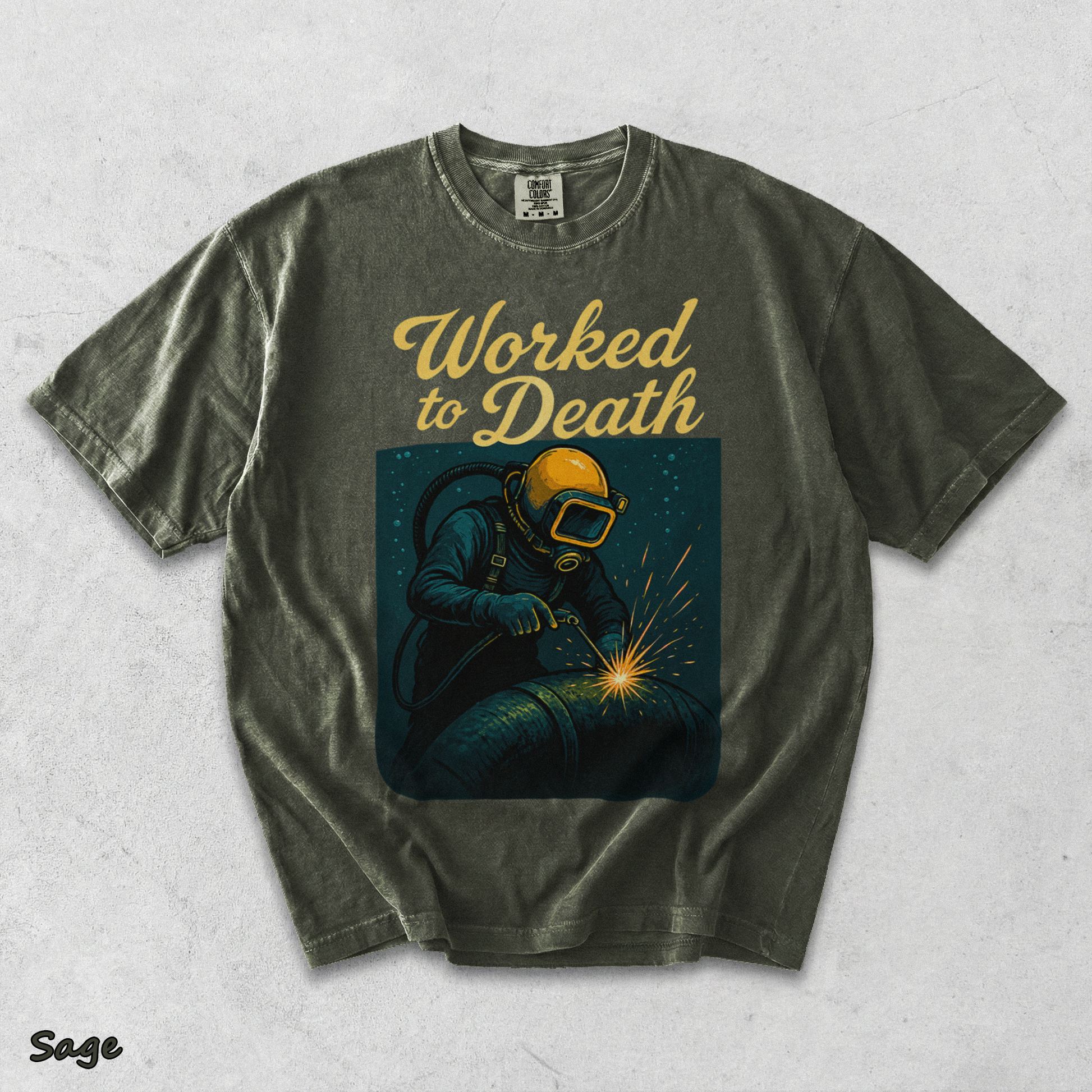 Worked to Death Workman - Sage mockup