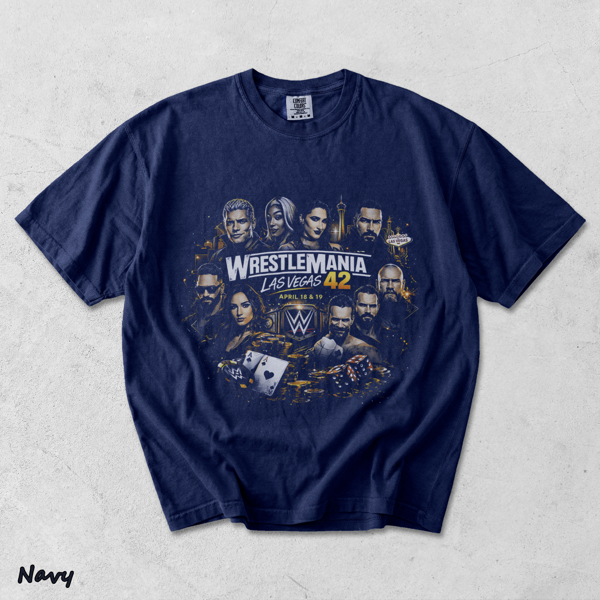 WrestleMania 42 Las Vegas Retro Wrestling 2 - True Navy mockup