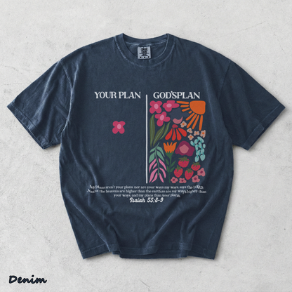 Your Plan God's Plan Washed Christian T-shirt back - Denim mockup