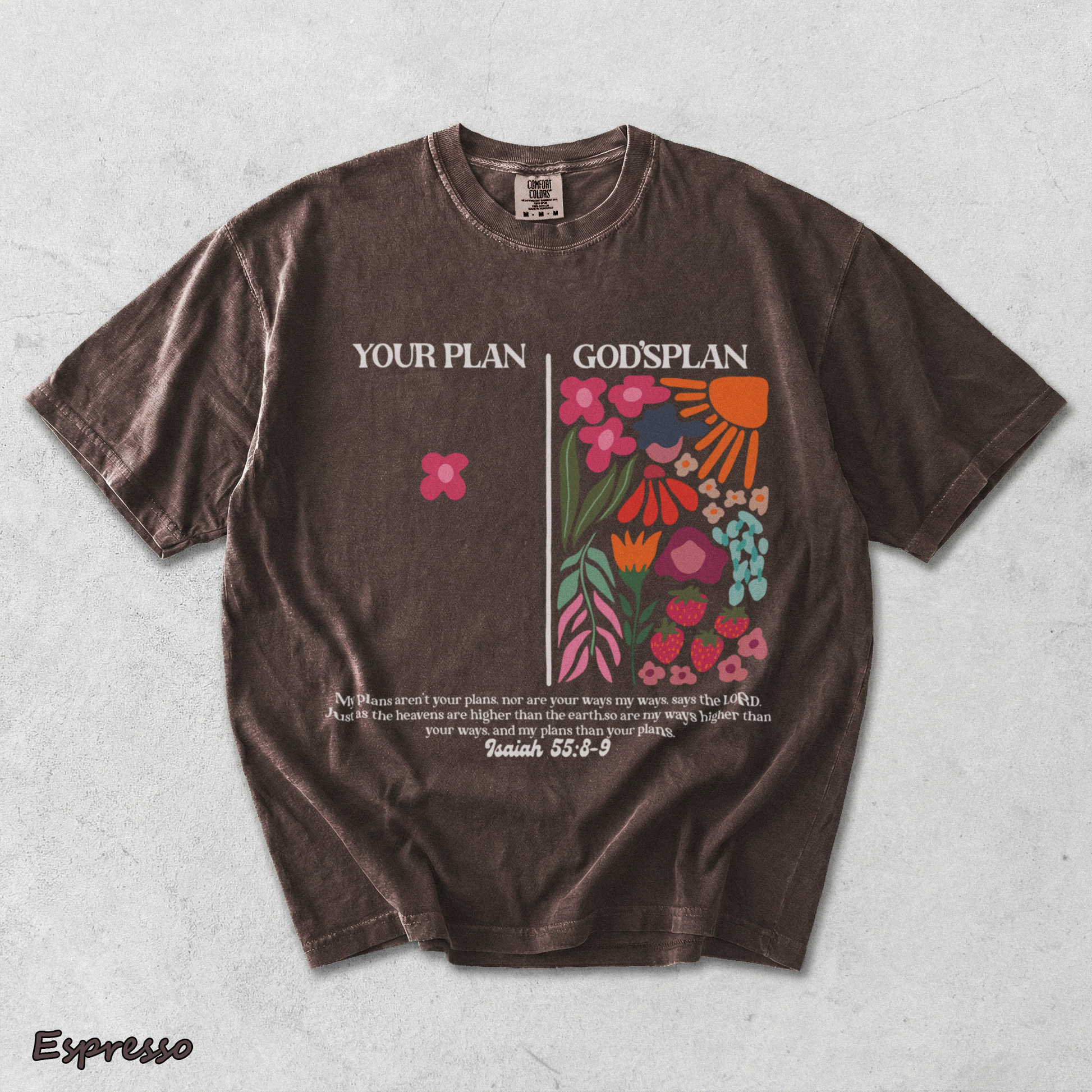 Your Plan God's Plan Washed Christian T-shirt back - Espresso mockup