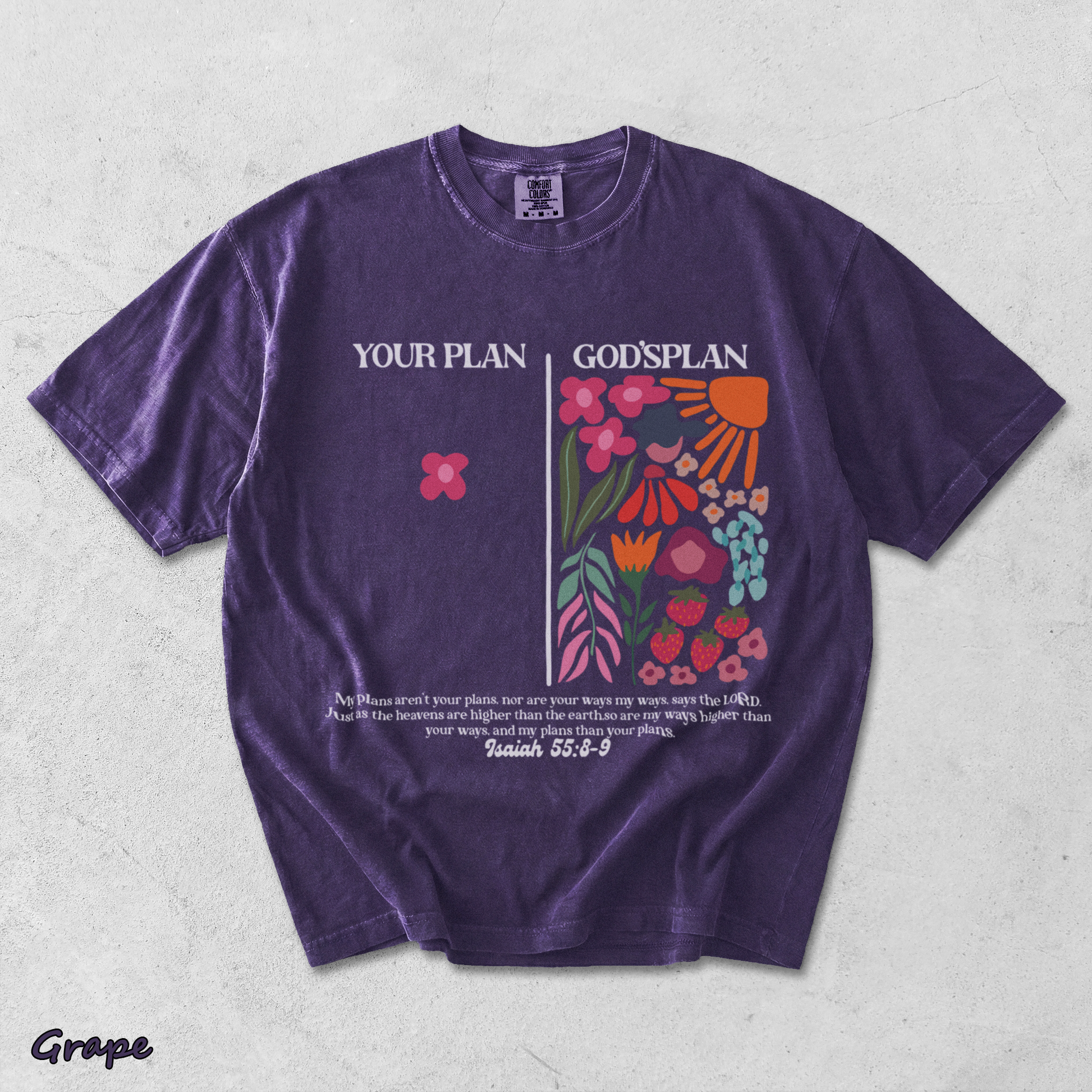 Your Plan God's Plan Washed Christian T-shirt back - Grape mockup