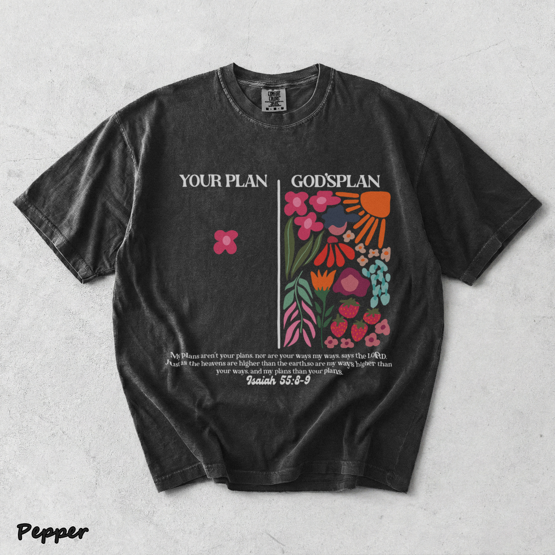 Your Plan God's Plan Washed Christian T-shirt back - Pepper mockup