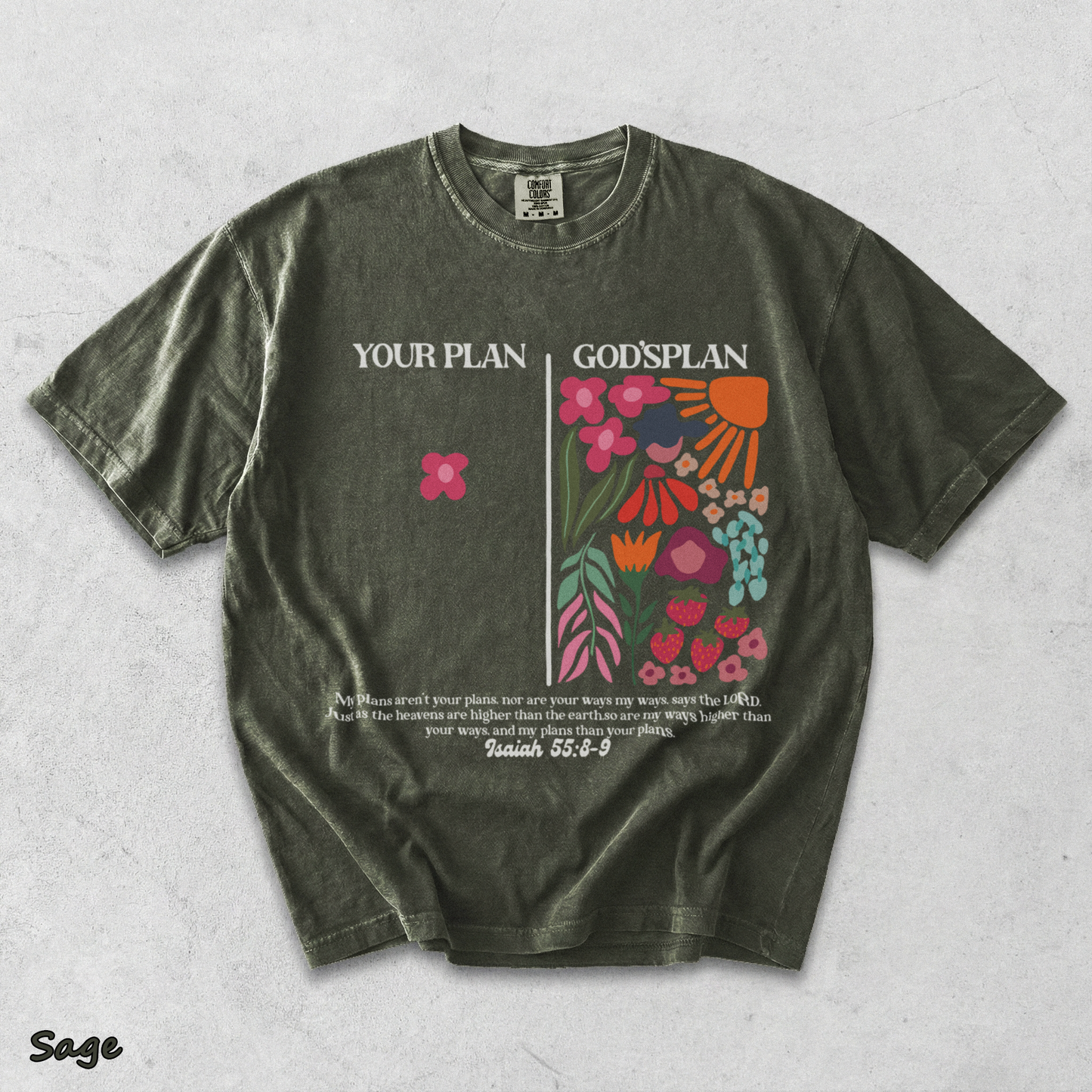 Your Plan God's Plan Washed Christian T-shirt back - Sage mockup