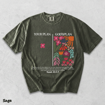 Your Plan God's Plan Washed Christian T-shirt back - Sage mockup